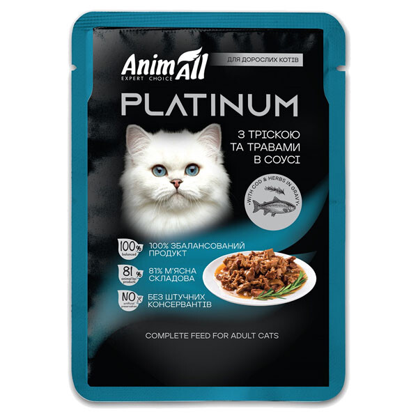 AnimAll вологий корм для котів з тріскою та травами