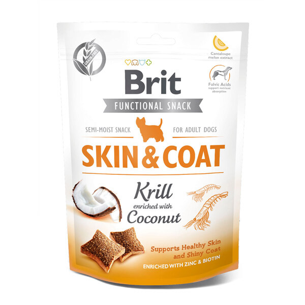 Brit Care Skin & Coat ласощі для здоров'я шкіри і шерсті у собак (криль і кокос)