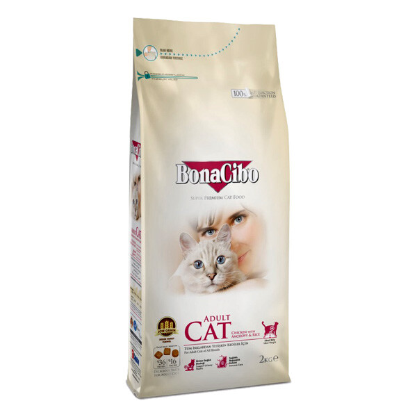BonaCibo Adult Cat сухий корм для дорослих котів всіх порід (м'ясо курки, анчоуси та рис)