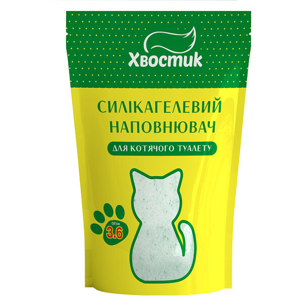 Хвостик силікагелевий наповнювач для котячого туалету (дрібний із зеленими гранулами)