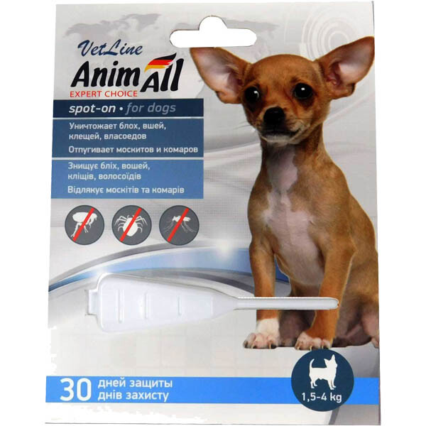 AnimAll Spot-On краплі від бліх та кліщів для собак вагою 1.5 до 4 кг