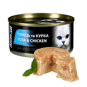 AnimAll вологий корм для котів з тунцем та куркою 