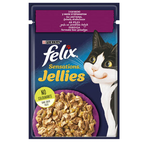 Вологий корм Felix Sensations Jellies (качка та шпинат)