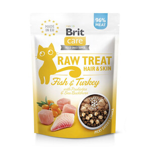 Brit Care Raw Treat ласощі для здоров'я шкіри і шерсті у котів з рибою та індичкою