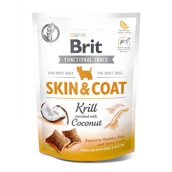 Brit Care Skin & Coat ласощі для здоров'я шкіри і шерсті у собак (криль і кокос) 150 г