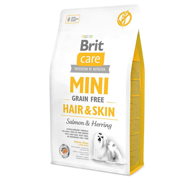 Сухий беззерновий корм Brit Care Mini GF Hair&Skin для собак мініатюрних порід (лосось та оселедець) 2 кг