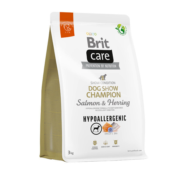 Сухий гіпоалергенний корм Brit Care Dog Hypoallergenic Show Champion для виставкових собак (лосось та оселедець) 3 кг