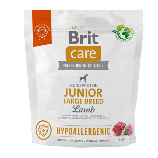 Сухий гіпоалергенний корм Brit Care Dog Hypoallergenic Junior для собак великих порід (ягня) 1 кг