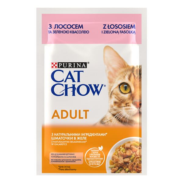 Cat Chow Adult Вологий корм (лосось та зелена квасоля) 85 г