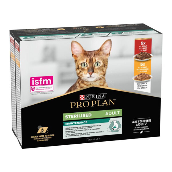 Pro Plan Sterelised набір вологого корму для стерилізованих котів (яловичина та курка) 10x85 г