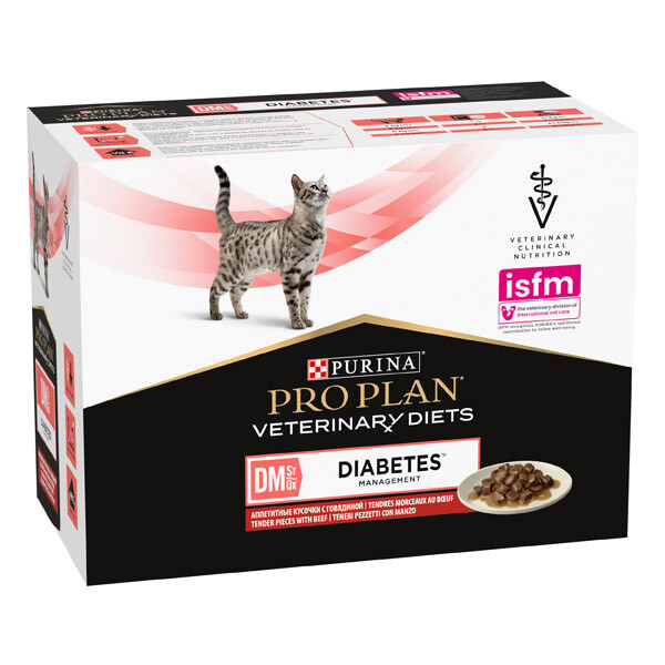 Вологий корм Purina Pro Plan Veterinary Diets DM для регулювання надходження глюкози у котів (яловичина) 10х85 г