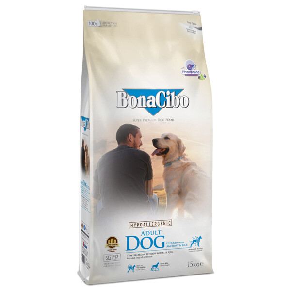 BonaCibo Adult Dog сухий корм для собак всіх порід (м'ясо курки, анчоуси та рис) 15 кг