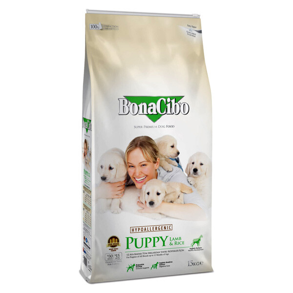 BonaCibo Puppy Lamb & Rise сухий корм для цуценят всіх порід (м’ясо ягняти та рис) 15 кг
