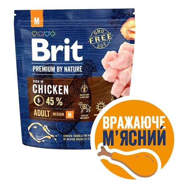 Brit Premium Adult M Сухий корм для дорослих собак середніх порід (курка) 1 кг