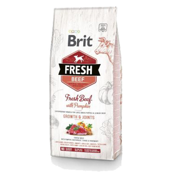Brit Fresh Beef & Pumpkin Puppy Large сухий корм для цуценят та молодих собак великих порід з яловичиною та гарбузом 12 кг
