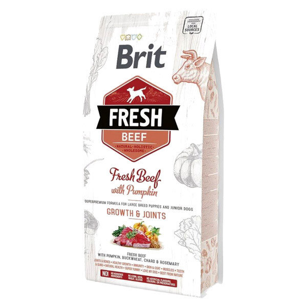 Brit Fresh Beef & Pumpkin Puppy Large сухий корм для цуценят та молодих собак великих порід з яловичиною та гарбузом 2.5 кг