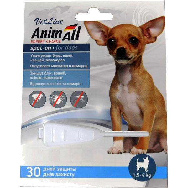 AnimAll Spot-On краплі від бліх та кліщів для собак вагою 1.5 до 4 кг 0.8 мл