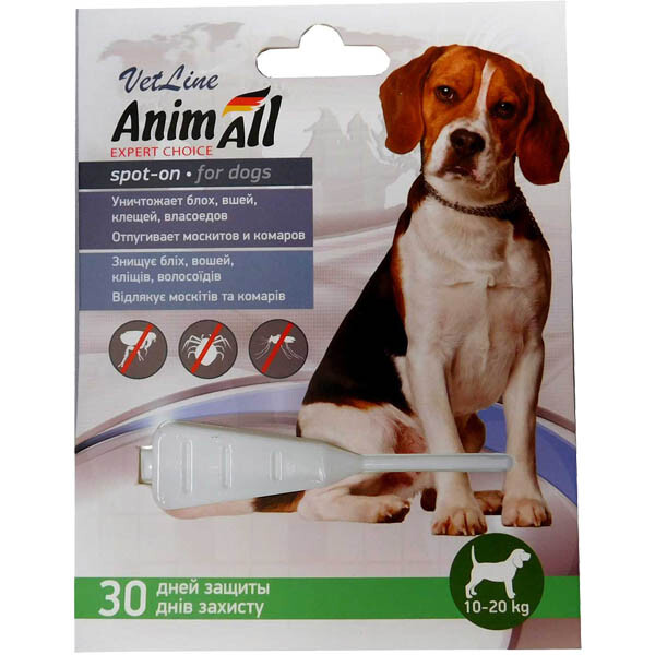 AnimAll Spot-on краплі від бліх та кліщів для собак вагою від 10 до 20 кг 4 мл