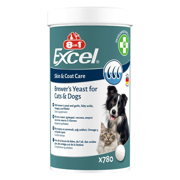 8in1 Excel Brewers Yeast харчова добавка для собак та котів для підтримки шкіри та шерсті 780 шт.