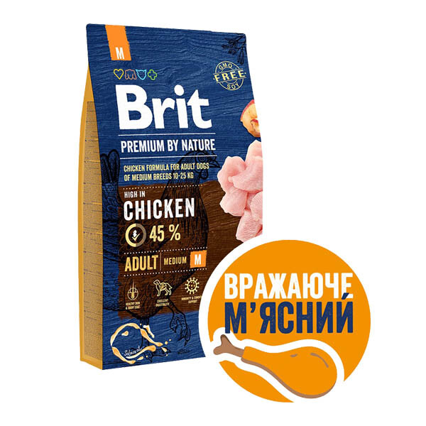 Brit Premium Adult M Сухий корм для дорослих собак середніх порід (курка) 8 кг