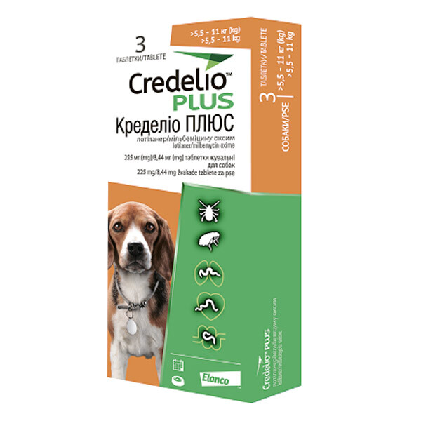 Кределіо Плюс жувальні таблетки для собак від 5,5 до 11 кг 3 табл.