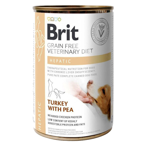 Brit Grain Free VD Hepatic вологий корм для дорослих собак для підтримки функцій печінки (індичка та горох) 400 г
