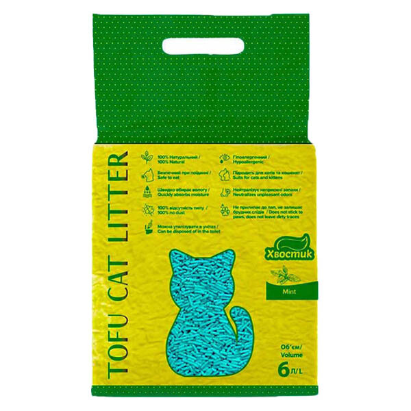 Хвостик соєвий наповнювач для котячого туалету (м'ята) 6 л