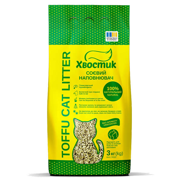 Хвостик Тофу натуральний соєвий наповнювач для котячого туалету 3 кг