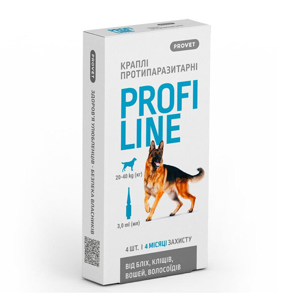 PROVET Profiline краплі від бліх та кліщів для собак від 20 до 40 кг  4 піпетки 