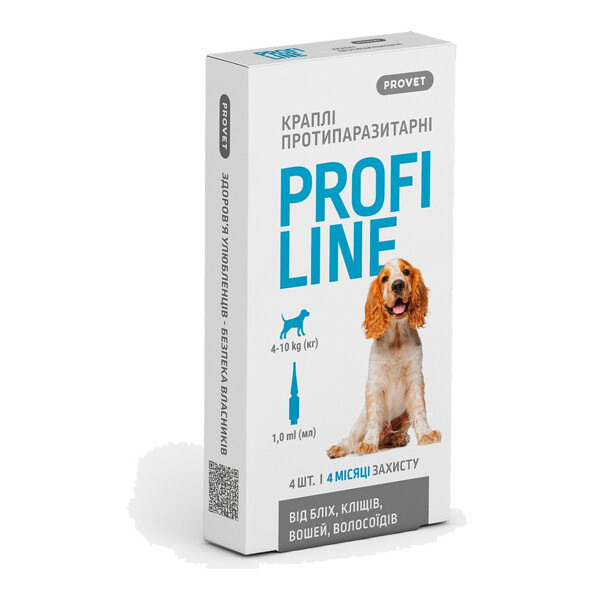 PROVET Profiline краплі від бліх та кліщів для собак від 4 до 10 кг  4 піпетки 