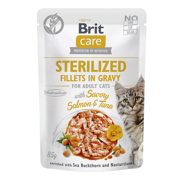 Brit Care Fillets in Gravy вологий корм для стерилізованих котів з лососем і тунцем 85 г