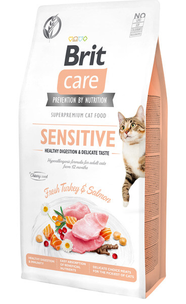 Brit Care GF Sensitive Fresh Turkey & Salmon Сухий беззерновий корм для котів з чутливим травленням (індичка та лосось) 7 кг
