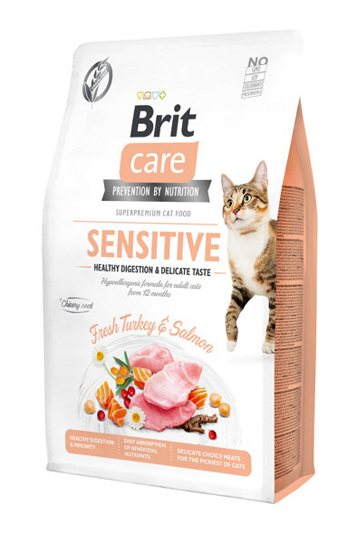 Brit Care GF Sensitive Fresh Turkey & Salmon Сухий беззерновий корм для котів з чутливим травленням (індичка та лосось) 2 кг