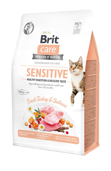 Brit Care GF Sensitive Fresh Turkey & Salmon Сухий беззерновий корм для котів з чутливим травленням (індичка та лосось) 400 г