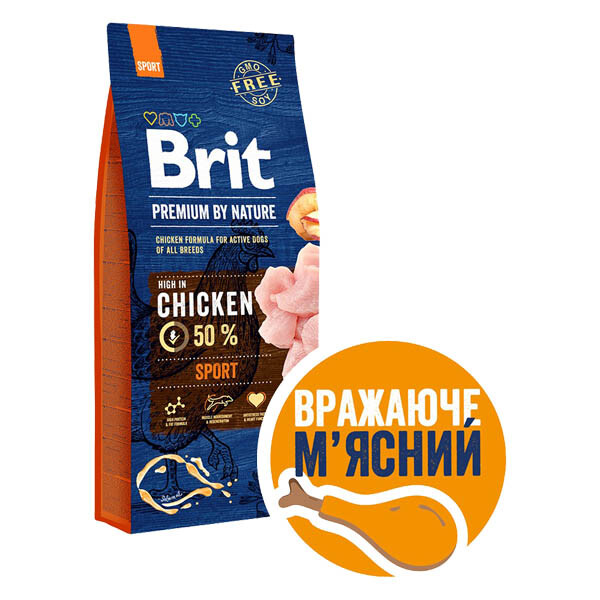 Brit Premium Sport Сухий корм для активних собак (курка) 15 кг
