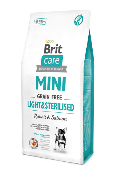 Brit Care Mini GF Сухий беззерновий корм для стерилізованих собак мініатюрних порід з ожирінням (кролик і лосось) 7 кг