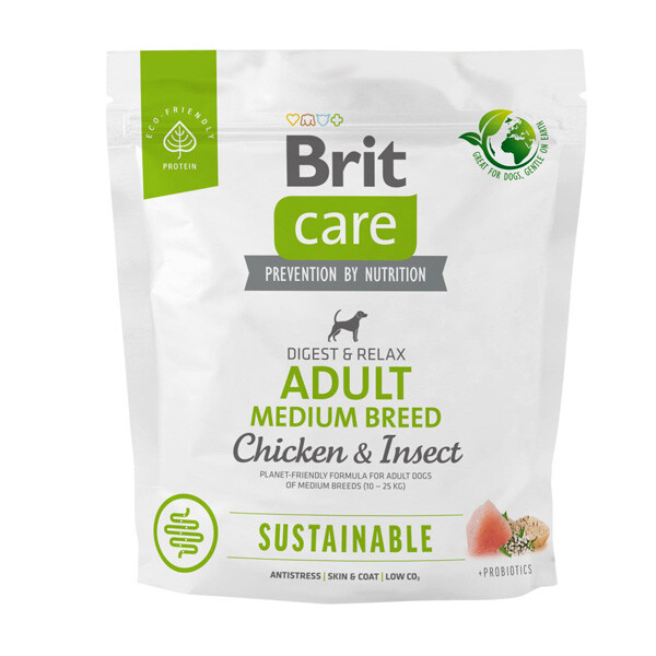 Brit Care Sustainable Adult Medium Breed Сухий корм для дорослих собак середніх порід (курка та комахи) 1 кг