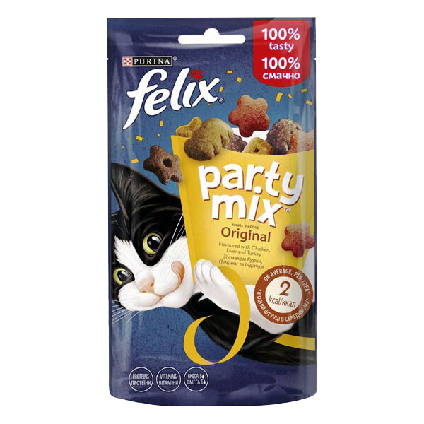 Felix Party Mix ласощі для котів зі смаком курки, яловичини та лосося 60 г