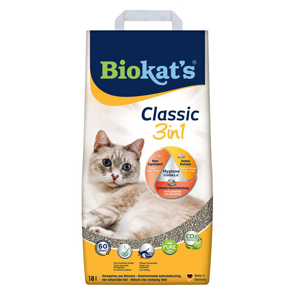 Biokat's Classic 3in1 бентонітовий наповнювач для котячого туалету 18 л