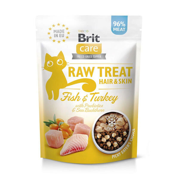 Brit Care Raw Treat ласощі для здоров'я шкіри і шерсті у котів з рибою та індичкою 40 г